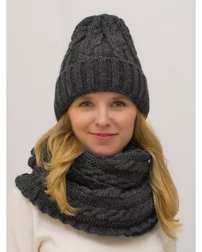 Комплект зимний женский шапка+снуд Джессика (Цвет темно-серый)