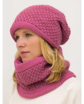 Комплект зимний женский шапка+снуд Даяна (Цвет темно-розовый)