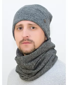Комплект зимний мужской шапка+снуд Лира (Цвет серо-черный меланж)