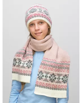 Комплект зимний женский шапка+шарф Адилин (Цвет пудровый)