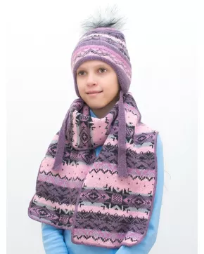 Комплект зимний для девочки шапка+шарф Анютка (Цвет светло-сиреневый)