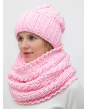 Комплект зимний женский шапка+снуд Марта (Цвет светло-розовый)