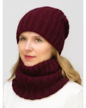 Комплект зимний женский шапка+снуд Жасмин (Цвет вишневый)