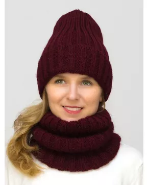 Комплект зимний женский шапка+снуд Жизель (Цвет вишневый)