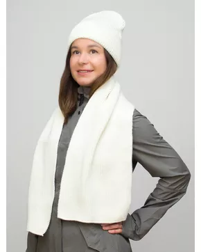 Комплект зимний женский шапка+шарф Людмила (Цвет молочный)