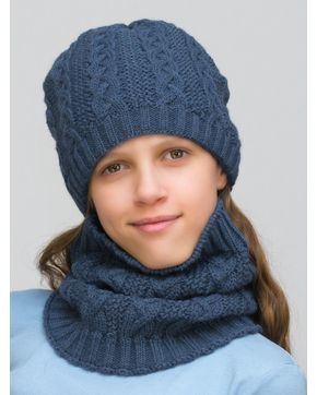 Комплект зимний для девочки шапка+снуд Лиана (Цвет джинс)