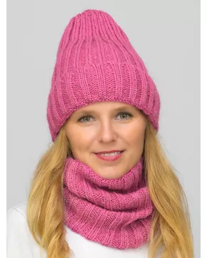 Комплект зимний женский шапка+снуд Жизель (Цвет темно-розовый)