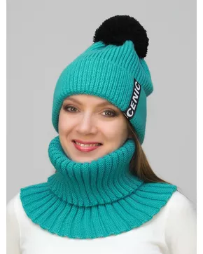 Комплект зимний женский шапка+снуд Айс (Цвет морская волна)
