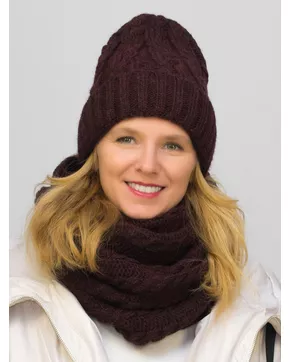Комплект зимний женский шапка+снуд Джессика (Цвет вишневый)