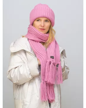 Комплект женский весна-осень шапка+шарф Анна (Цвет темно-розовый)