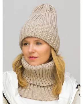 Комплект зимний женский шапка+снуд Кэмерон (Цвет бежевый)