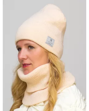 Комплект зимний женский шапка+снуд Милана (Цвет светло-бежевый)