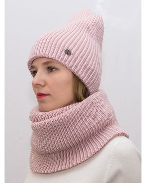Комплект зимний женский шапка+снуд Амаль (Цвет пудровый)