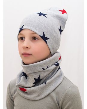 Комплект для мальчика шапка+снуд Звезды на сером