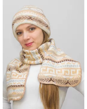 Комплект зимний женский шапка+шарф Зима (Цвет светло-бежевый)
