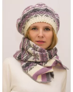 Комплект зимний женский берет+шарф Мариз (Цвет сиреневый)