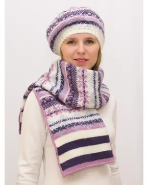 Комплект зимний женский берет+шарф Мариз (Цвет фиолетовый)