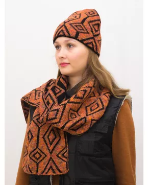 Комплект зимний женский шапка+шарф Азалия (Цвет темно-оранжевый)