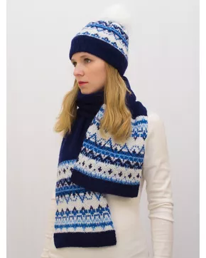 Комплект зимний женский шапка+шарф Снежана (Цвет синий)