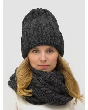Комплект зимний женский шапка+снуд Марта (Цвет темно-серый)