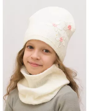 Комплект весна-осень для девочки шапка+снуд Белла (Цвет молочный)
