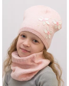 Комплект весна-осень для девочки шапка+снуд Белла (Цвет светло-розовый)