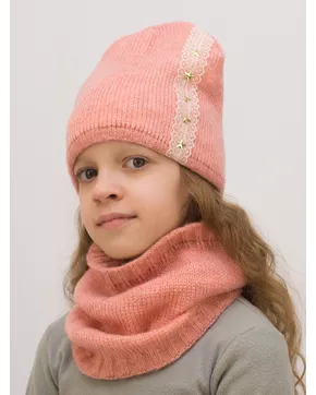 Комплект весна-осень для девочки шапка+снуд Влада (Цвет абрикосовый)
