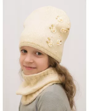 Комплект весна-осень для девочки шапка+снуд Полина (Цвет светло-бежевый)