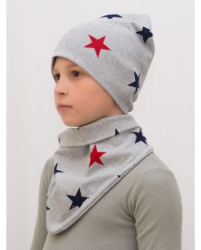 Комплект для мальчика шапка+бактус Звезды на сером