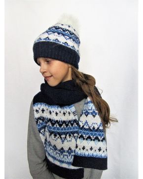 Комплект зимний для девочки шапка+шарф Снежана (Цвет синий)