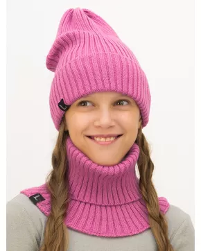 Комплект весна-осень для девочки шапка+снуд Ники (Цвет темно-розовый)