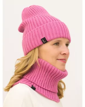 Комплект женский весна-осень шапка+снуд Ники (Цвет темно-розовый)