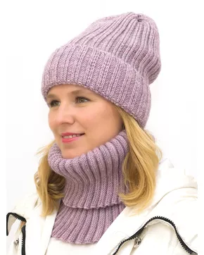 Комплект зимний женский шапка+снуд Кэмерон (Цвет лавандово-розовый)