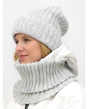 Комплект зимний женский шапка+снуд Кэмерон (Цвет серый пух)