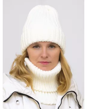 Комплект зимний женский шапка+снуд Кэмерон (Цвет молочный)