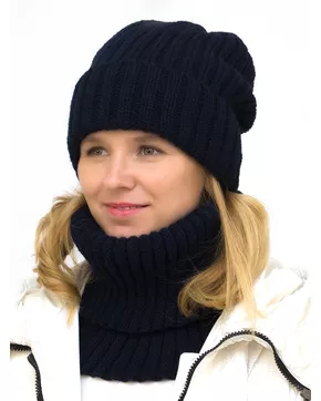 Комплект зимний женский шапка+снуд Кэмерон (Цвет темно-синий)