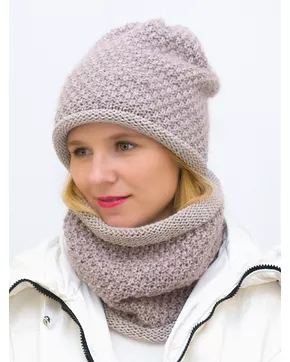 Комплект зимний женский шапка+снуд Даяна (Цвет темно-пудровый)
