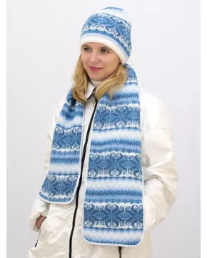 Комплект зимний женский шапка+шарф Марселан (Цвет голубой)