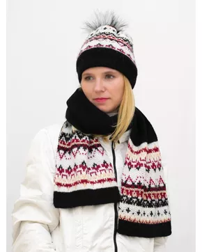 Комплект зимний женский шапка+шарф Алэйна (Цвет черный)