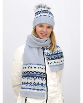 Комплект зимний женский шапка+шарф Алэйна (Цвет светло-серый)