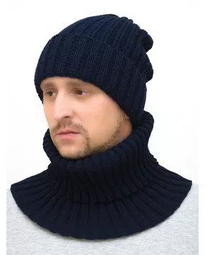 Комплект зимний мужской шапка+снуд Кэмерон (Цвет темно-синий)