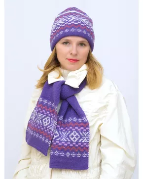 Комплект зимний женский шапка+шарф Узоры (Цвет фиолетовый)