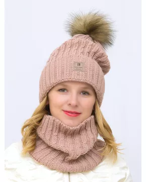 Комплект зимний женский шапка+снуд Яна (Цвет темно-пудровый)