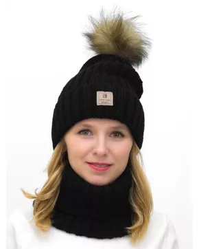 Комплект зимний женский шапка+снуд Яна (Цвет черный)