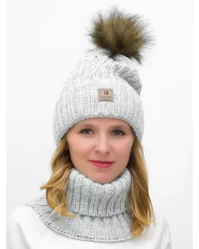 Комплект зимний женский шапка+снуд Яна (Цвет светло-серый)