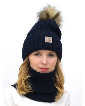 Комплект зимний женский шапка+снуд Яна (Цвет темно-синий)