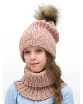Комплект зимний для девочки шапка+снуд Яна (Цвет темно-пудровый)