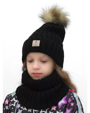 Комплект зимний для девочки шапка+снуд Яна (Цвет черный)