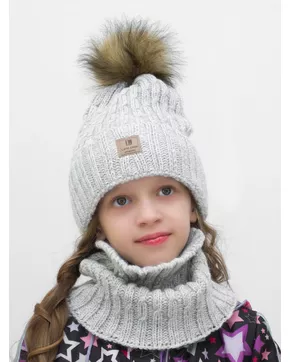Комплект зимний для девочки шапка+снуд Яна (Цвет светло-серый)