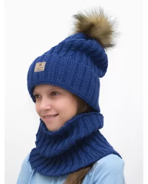 Комплект зимний для девочки шапка+снуд Яна (Цвет светло-синий)